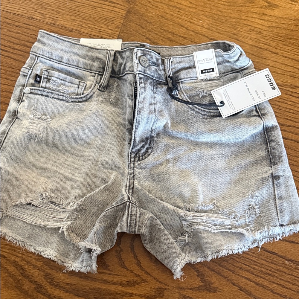 Judy Blue Light Gray Distressed Jean Shorts